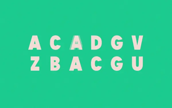 Animated gif. Specimen of the free font Funkturm by Nicolas Desle in pink changing with other letters and being replaced by other sets of letters coming from below in the same space in two rows and 6 columns centered on green background.